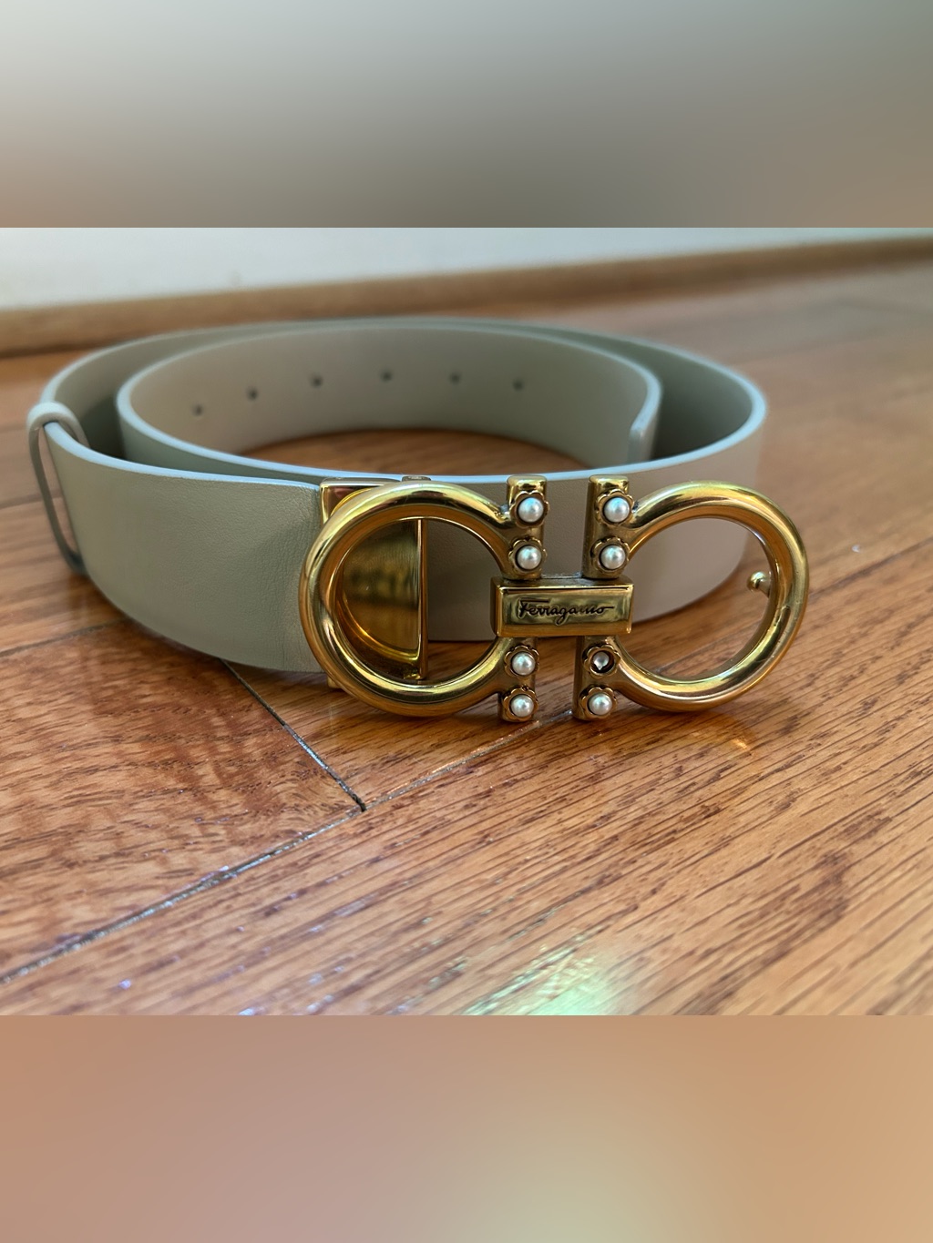 Salvatore Ferragamo Women's Double Gancini Belt With Pearl Accents